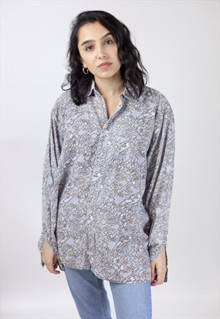 VINTAGE 90S GREY ABSTRACT PATTERNED SHIRT