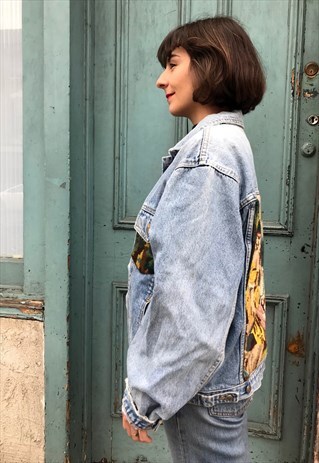 FRANKIE. DENIM JACKET REWORKED WITH VINTAGE TAPESTRY