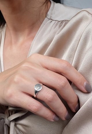 LOTUS FLOWER SIGNET RING WOMEN STERLING SILVER RING