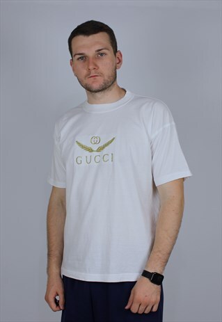 GUCCI VINTAGE RARE WHITE T-SHIRT GOLD