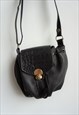 Vintage Black Leather Shoulder Bag Purse Hand Bag Tote