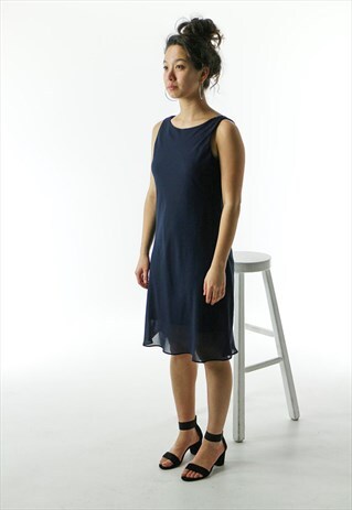 NAVY MIDI DRESS / STRAIGHT SLEEVELESS DRESS