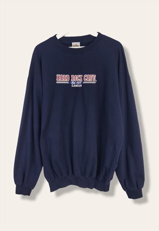 VINTAGE  SWEATSHIRT HARD ROCK CAFE CANCUN IN BLUE XL