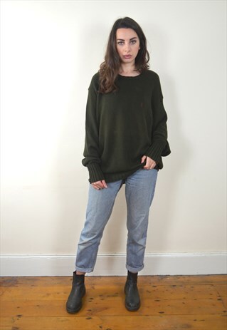 90S VINTAGE POLO RALPH LAUREN DARK GREEN KNIT JUMPER