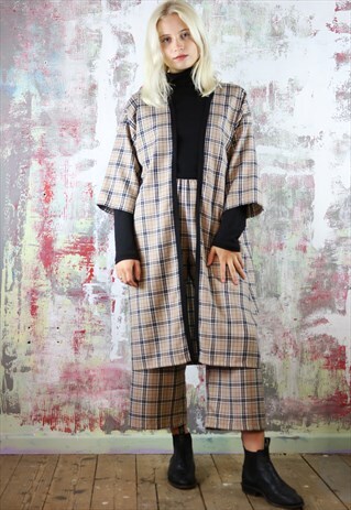KIMONO STYLE DUSTER JACKET IN BEIGE CHECK
