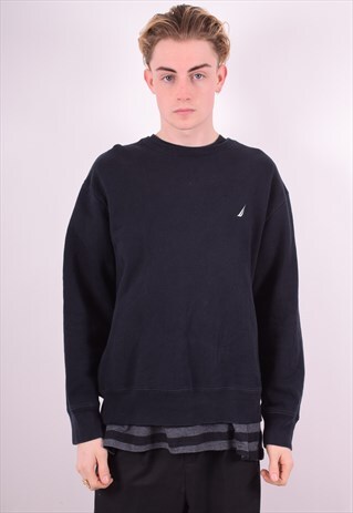 NAUTICA MENS VINTAGE SWEATSHIRT JUMPER LARGE BLACK 90'S