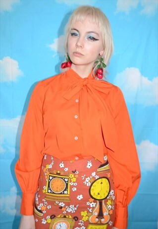VINTAGE 70'S ORANGE PUSSYBOW SHIRT