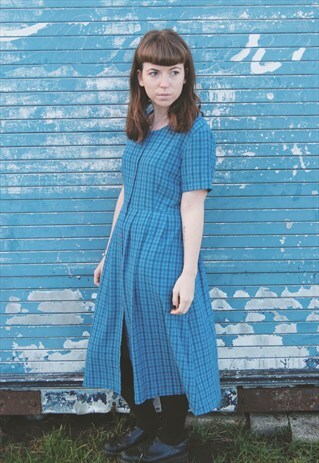 VINTAGE 90'S GRUNGE CHECK BUTTON DOWN MAXI DRESS