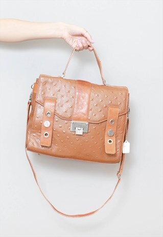 VINTAGE 1980'S LARGE BROWN TEXTURED SATCHEL