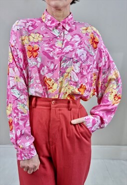 Vintage 80's Pink Floral Long Shirt