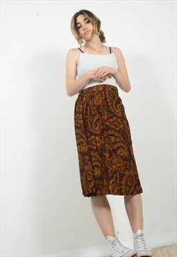 Vintage 70s Paisley Pattern Midi Skirt 