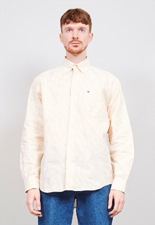 VINTAGE 90'S TOMMY HILFIGER YELLOW STRIPED SHIRT