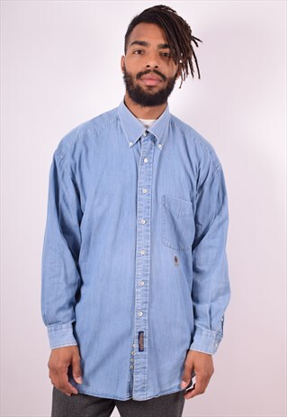TOMMY HILFIGER MENS VINTAGE DENIM SHIRT XXL BLUE 90S