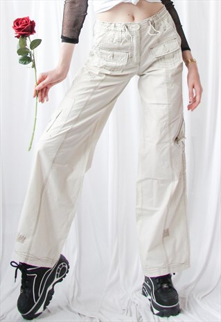 2000S CARGO PANTS LIGHT CREAM BEIGE COMBAT UTILITY TROUSERS