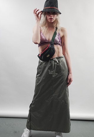 VINTAGE 90'S MONCLER KHAKI CARGO MAXI SKIRT