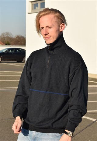 VINTAGE 1/4 ZIP QUARTER ZIP STRUCTURED STRIPE JUMPER