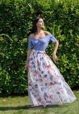 Maxi Tulle Skirt, Long Tulle Skirt, Bohemian Floral Skirt