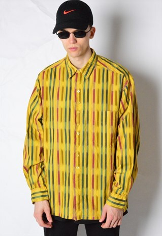 VINTAGE 90S MUSTARD YELLOW STRIPED LONG SLEEVE SHIRT