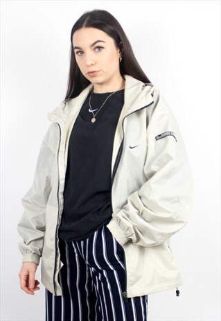 90'S RETRO CREAM RAIN COAT WITH HOOD