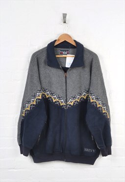 Vintage Fleece Jacket Pattern Navy/Grey XL