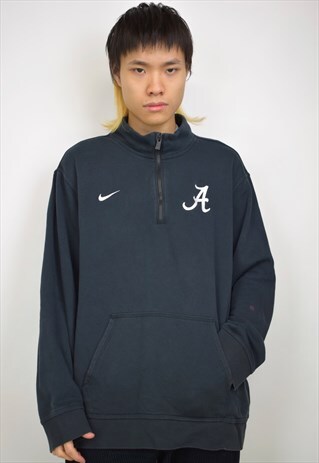 VINTAGE 90S NIKE BLACK KANGAROO POCKET 3/4 ZIP SWEATSHIRT