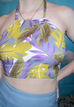 Vintage 90's Backless Floral Print Halter Neck Crop Top