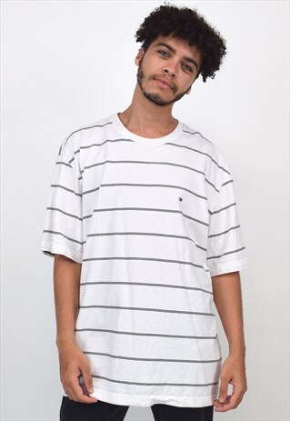 VINTAGE 90S TOMMY HILFIGER WHITE STRIPED T-SHIRT