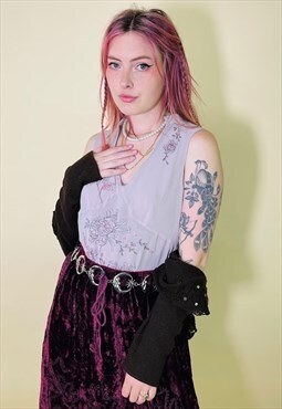 Vintage Y2K Monsoon Floral Embroidered Layered Mesh Top