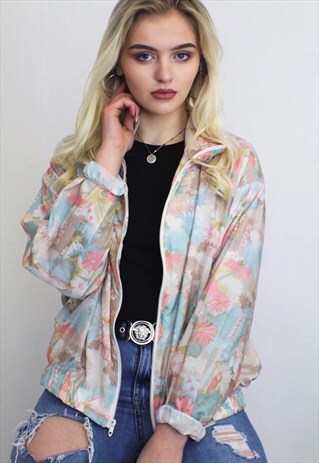 FLORAL VINTAGE PASTEL LIGHT WEIGHT BOMBER JACKET