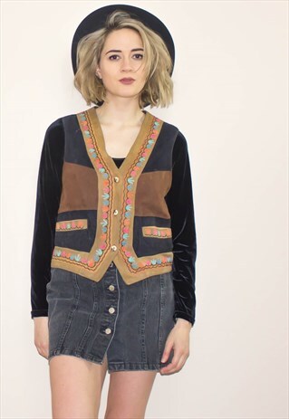 VINTAGE 80'S SUEDE NAVAJO BOHO WAISTCOAT