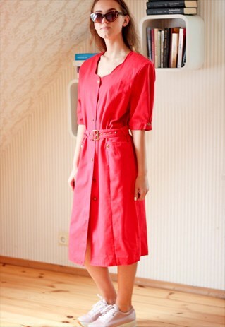 BRIGHT RED SCALLOP CUT OUT DRESS