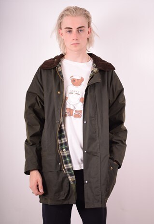 MENS VINTAGE WAXED COTTON JACKET LARGE GREEN 90S