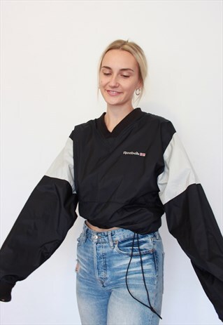 VINTAGE 90S PULLOVER WINDBREAKER REEBOK BLACK JACKET
