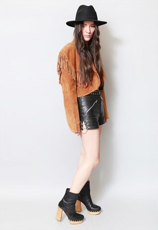 VINTAGE 1970'S WESTERN SUEDE FRINGED CROPPED JACKET