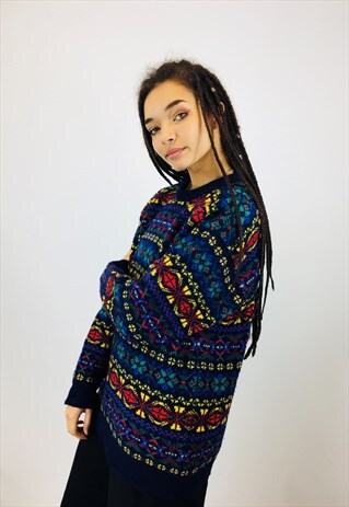 VINTAGE CHUNKY COLOURFUL COTTON KNIT JUMPER