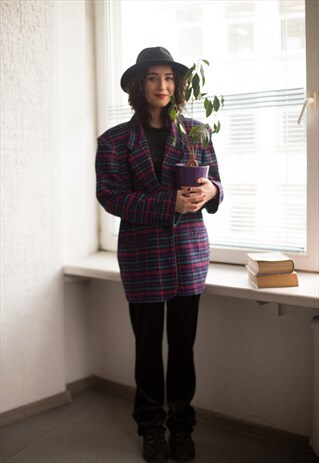 VINTAGE 80'S MULTICOLOUR TARTAN ONE BUTTON BLAZER