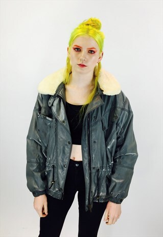 VINTAGE METALLIC SILVER 80S BOMBER JACKET