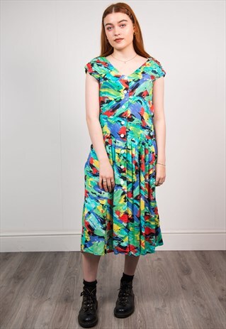 VINTAGE ABSTRACT PATTERN MIDI DRESS