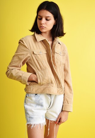 90'S RETRO CORDUROY CROPPED CREAM MOM'S JACKET