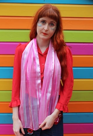 VINTAGE 70S PASTEL PINK GLOSSY STRIPED SCARF