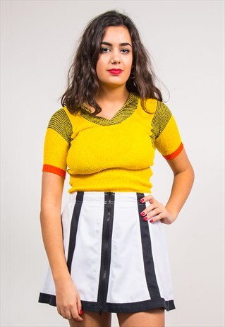 VINTAGE 70'S YELLOW SAILOR STRIPE KNIT TOP