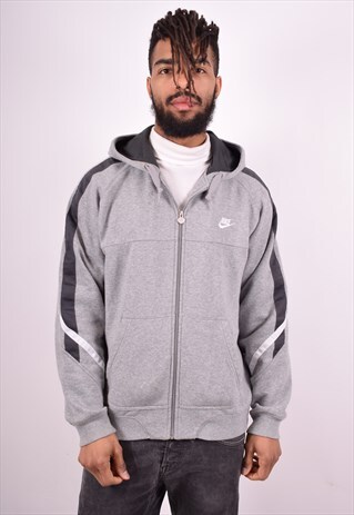 NIKE MENS VINTAGE HOODIE JACKET LARGE GREY 90'S