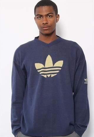 VINTAGE ADIDAS BIG LOGO JUMPER NAVY BLUE