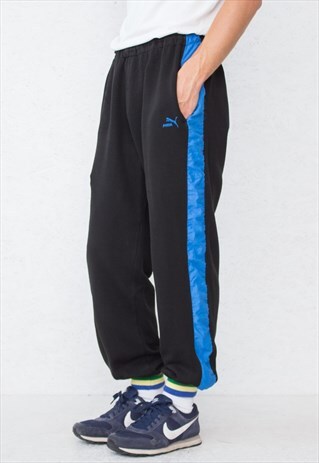 VINTAGE RETRO BLACK BLUE PUMA TRACK JOGGERS BOTTOMS