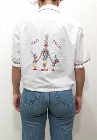 VINTAGE EMBROIDERED AFRICANS SHORT SLEEVES SHIRT