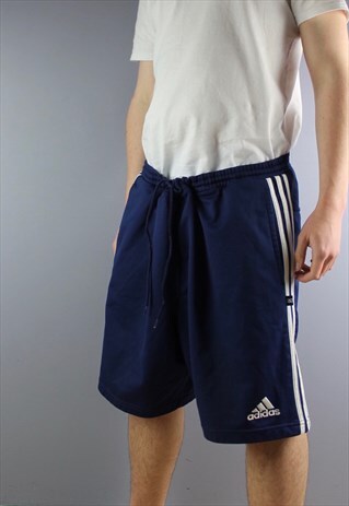 VINTAGE ADIDAS SHORTS IN NAVY WITH POCKETS, EMBROIDERED LOGO