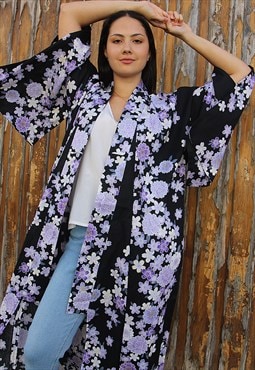 Long Kimono Jacket in Black & Purple