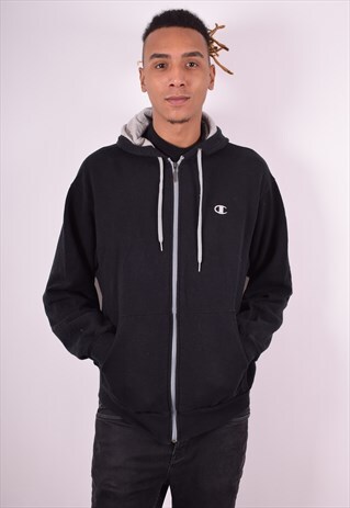 CHAMPION MENS VINTAGE HOODIE JACKET LARGE BLACK 90S