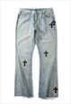 BLUE CROSSES EMBROIDERED DENIM JEANS PANTS TROUSERS UNISEX