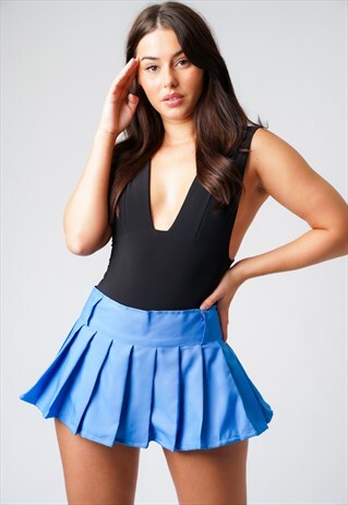 SARAH ROYAL BLUE PLEATED MINI SKIRT
